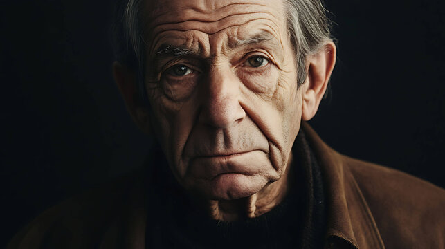 Middle-Aged Man with Wrinkles and Serious Expression