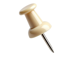 Close-up of a single beige thumbtack on a dark background, angled slightly