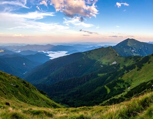 Obraz premium Panoramic mountain vista at sunset (3)