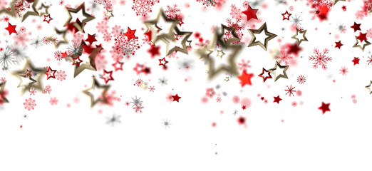 Festive winter background with red and gold stars and snowflakes. Perfect for Christmas, New Year, holidays.