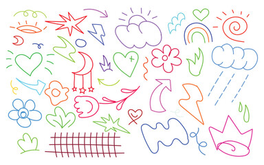 Colorful doodle elements on white background design