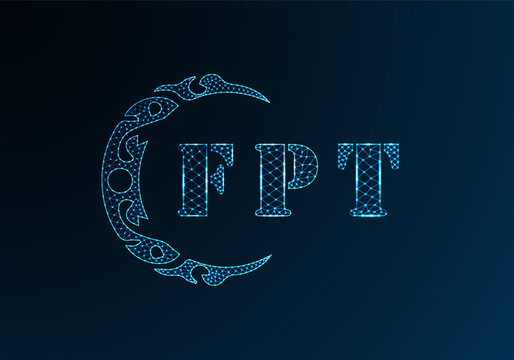 Low poly letter logo FPT design. FPT letter logo low poly vector design on blue color gradient background. FPT logo low poly design