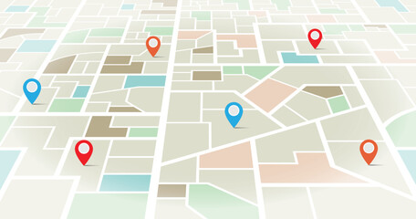 Prerspective city navigational steet maps with place pin