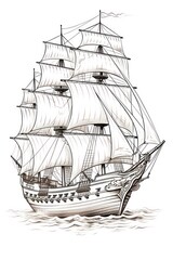 Galleon ship sailboat vehicle drawing.