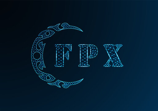 Low poly letter logo FPX design. FPX letter logo low poly vector design on blue color gradient background. FPX logo low poly design