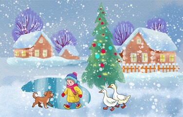 christmas tree with snowman