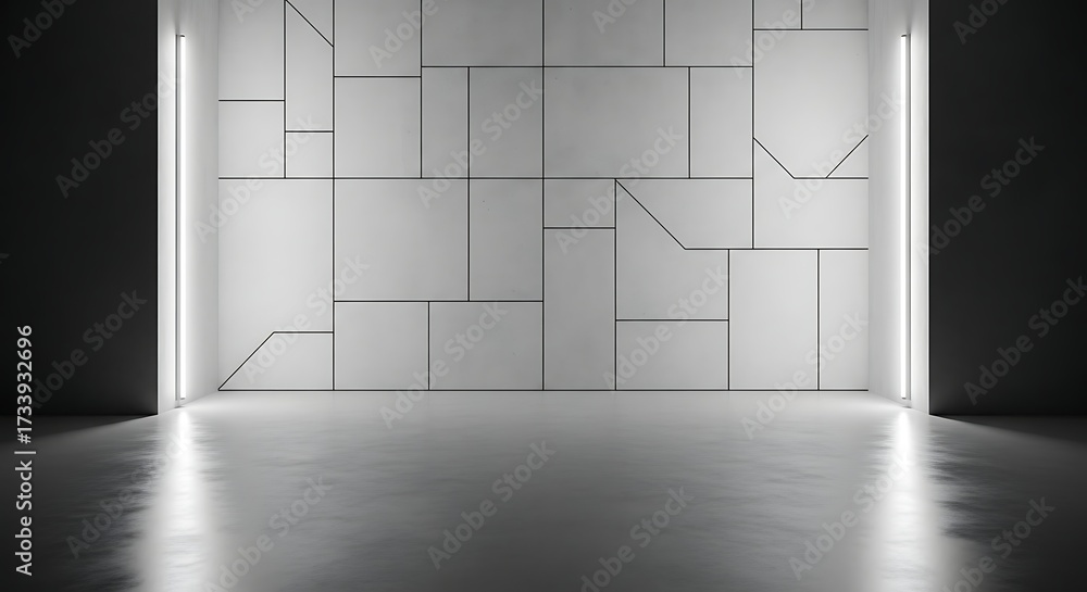 Canvas Prints modern geometric wall with vertical lights and polished floor abstract architecture