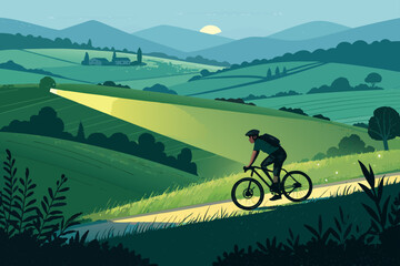 Obraz premium Glowing Bicycle Journey Across Fields Bold Vecto Professional Photo Suitable for Design