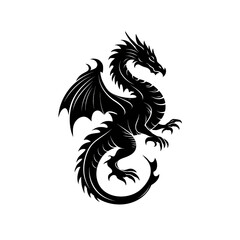 Striking dragon silhouette, embodying fantasy and power, stands boldly against clean transparency background, evoking sense of mystique and adventure