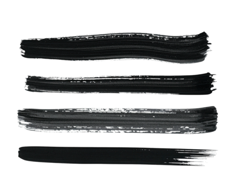 Four black paint brush strokes on a dark background, varying width and texture