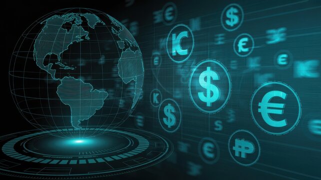 Global finance concept with currency symbols digital world economy illustration f - Powered by Adobe