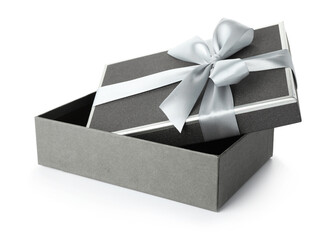 Open gift box with beautiful lid isolated on white
