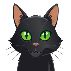 Cartoon Black Cat with Green Eyes and a Friendly Expression
