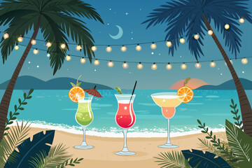 Glowing Tropical Cocktails Beach Bold High-Quality Stock Image Ideal for Marketing