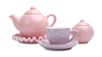 Beautiful tea set isolated on white. Child's toy