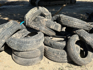 Old ruined trashed vehicle tires