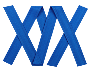 Vibrant blue ribbon forms intertwined, intersecting X-like shapes