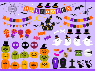 Naklejka premium ハロウィンのイラストセット