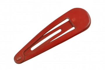 Red metal snap hair clip for styling, holding, and accessorizing hairstyles, featuring a classic retro design