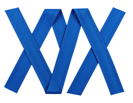 Vibrant blue ribbon forms intertwined, intersecting X-like shapes