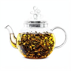 Glass Teapot with Floating Tea Leaves