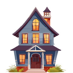 artoon Haunted House with Glowing Windows for Halloween