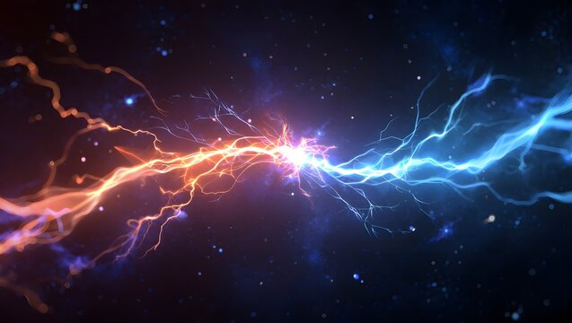 Abstract electric clash of colors with energy and lightning in a dark and vibrant background