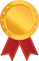 Premium Shiny Golden Award Medal with Red Ribbons