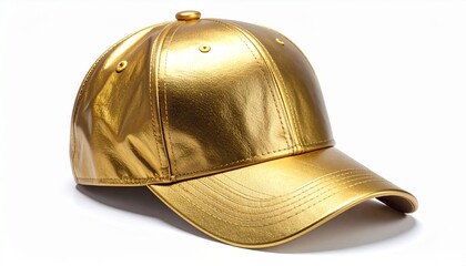 Fototapeta premium Metallic Gold Baseball Cap Isolated on White