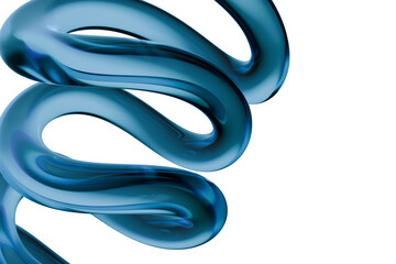 A sleek, glossy, dark blue abstract spiral object coils, showcasing smooth curves and reflective surfaces with subtle gradients