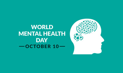 World mental health day October 10  with human head and brain vector banner design for brain stress psychology awareness