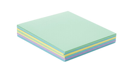Stack of pastel colored paper sheets isolated, assorted light green, blue, yellow and purple for office supplies and arts and crafts