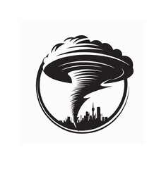 Massive Tornado Silhouette Vector Design in Stormy Sky Natural Disaster Scene