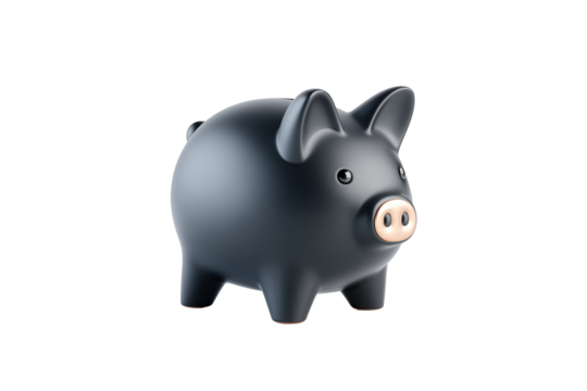 A solitary, stylish, black piggy bank, symbolizing savings and financial security