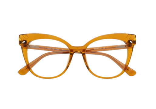 Honey-colored cat eye glasses isolated on transparent background, retro style eyewear for vision correction and fashion accessory