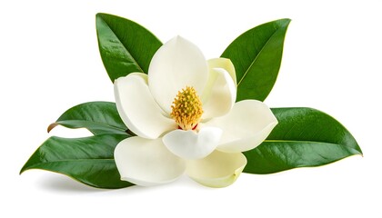 Magnolia flower and leaves, isolated