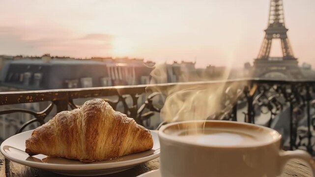 Flaky Croissant and Coffee with an Eiffel Tower View
