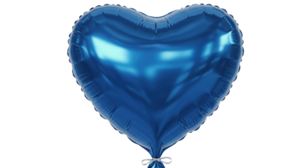 Shiny blue heart balloon isolated on transparent background, festive decoration for love celebration and party
