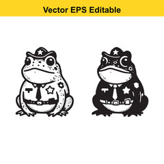Cute cartoon police frog character, isolated on white background