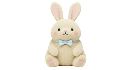 Adorable fluffy bunny with blue bow tie isolated PNG, cute Easter animal on transparent background for holiday design and decoration