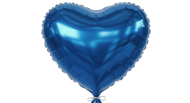 Shiny blue heart balloon isolated on transparent background, festive decoration for love celebration and party