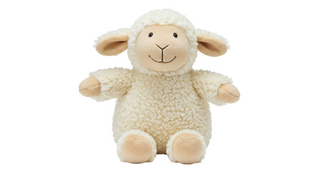 Adorable fluffy sheep plush toy isolated, soft lamb stuffed animal for kids and nursery decor PNG