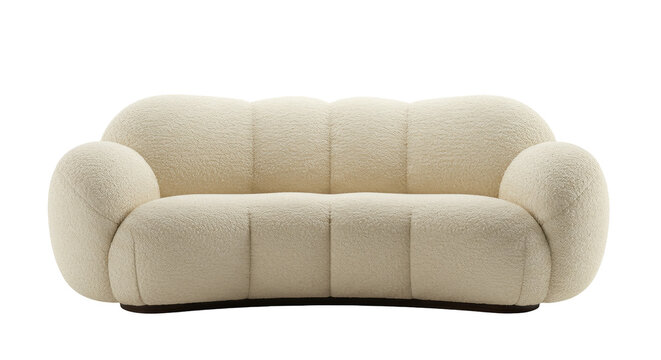 Cozy cream boucle sofa isolated on transparent background, modern living room furniture for interior design and home decor