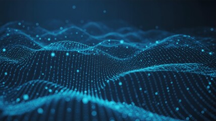 Abstract blue digital wave background glowing particles futuristic technology con