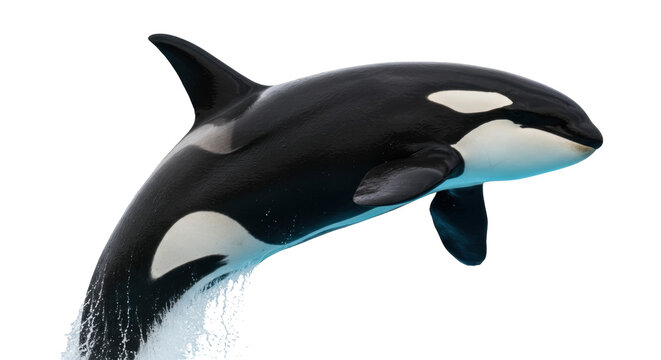 Majestic orca whale jumping out of the water isolated on transparent PNG, killer whale marine mammal for wildlife and conservation themes
