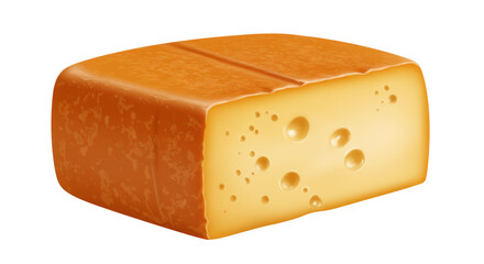 Block of Swiss cheese isolated on transparent background, yellow dairy product with holes for food preparation and culinary projects PNG