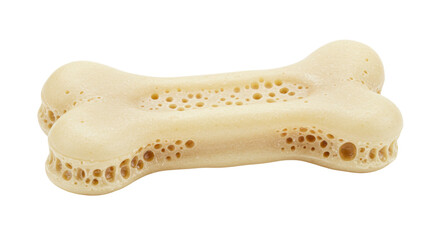 Dog bone treat isolated on transparent background, porous chew toy for pet dental care and animal nutrition