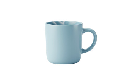 Light blue ceramic mug isolated on transparent background, minimalist coffee cup for hot beverages and kitchenware