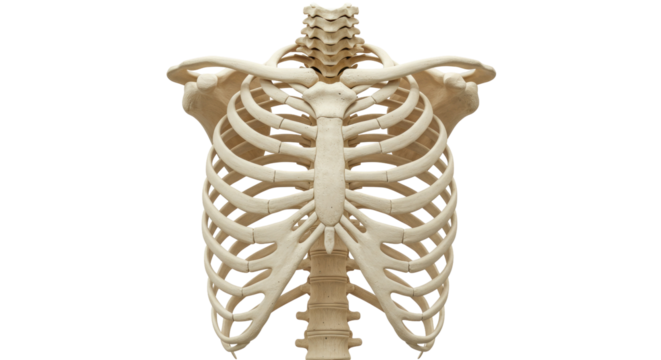 Human rib cage isolated on transparent background, skeletal anatomy of thorax for medical and educational use PNG