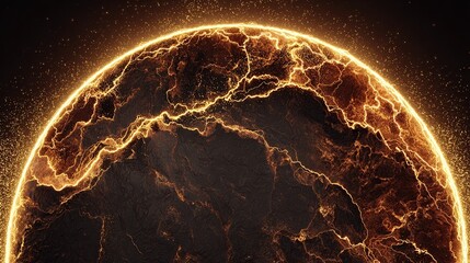 Fiery planet surface; glowing cracks, rough textures, and a bright outer glow